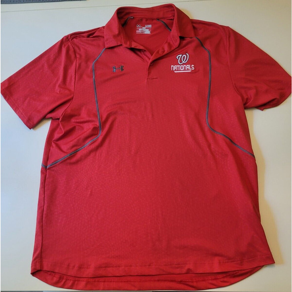 Washington Nationals Under Armour Heat Gear Polo Shirt X-Large Loose Mens Red - Picture 1 of 4